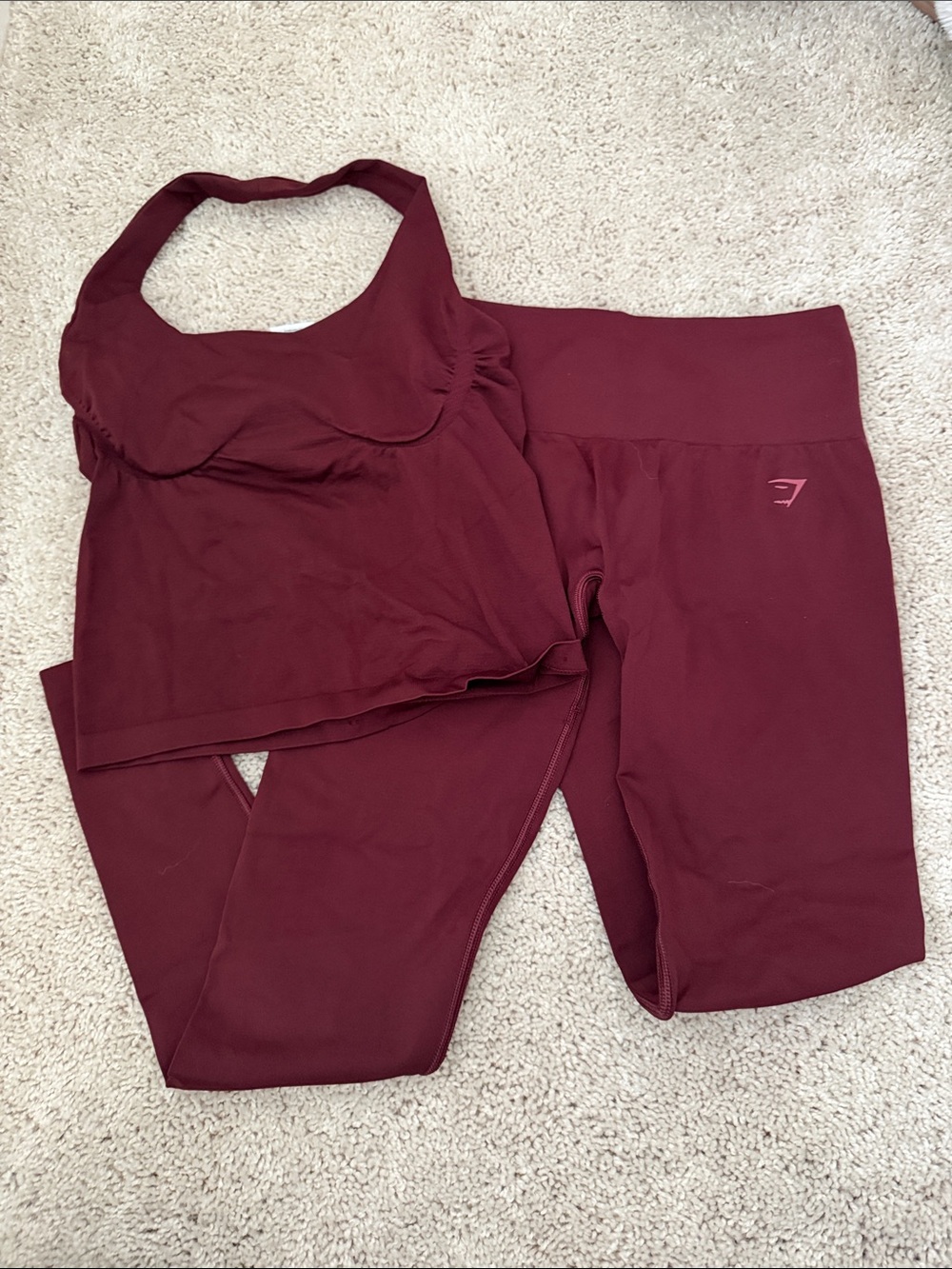 Gymshark Seamless Burgundy Sports Bra and Leggings Set